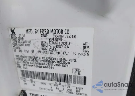 2011 Ford F-150 Lariat Limited from USA, damaged, VIN 1FTFW1E60BFA68651